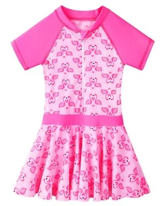 Toddler Girls Swimsuit One Piece Short Sleeve Floral Dress Swimwear 3-8 Years... - Picture 1 of 6