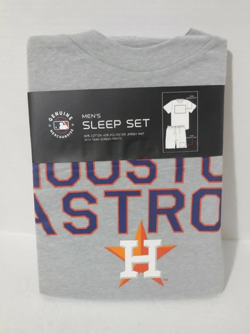 New Men's Houston Astros 2 Pc PJ Set T Shirt Grey and Blue Shorts MLB Large Cover