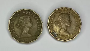 1954 and 1960 Lot of 2 Great Britain 3 Pence Nickel-Brass KM#900 UNC - Picture 1 of 5