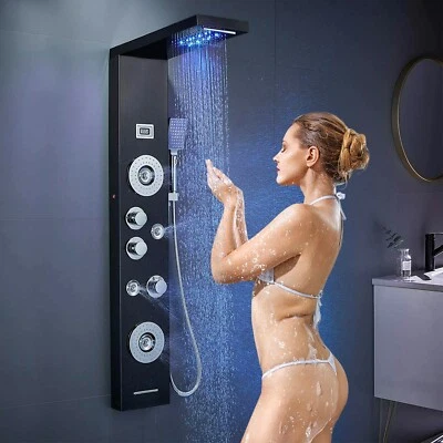 Stainless Steel LED Rain&Waterfall Shower Panel Tower System Massage Body Jets - Image 1 of 4
