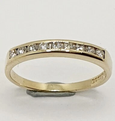 Thin Band 9ct Gold Diamond Channel Set Yellow Gold 375 Half Eternity Ring Size M - Image 1 of 4