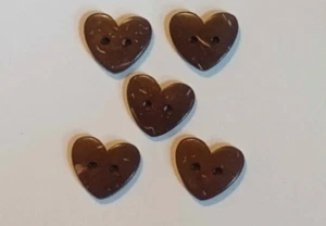 5 Natural Coconut Heart Sewing Buttons Crafting 2 Hole .5" - Picture 1 of 2