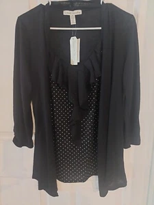 French Laundry Women's S Black Cami Top W/Top Overlay Short Sleeve NWT - Picture 1 of 6