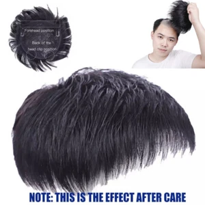 Herren schwarz Echthaar Topper Toupee Clip Haarteil Top Perücken kurz männliche Perücke - Bild 1 von 17
