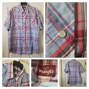 Wrangler Hemd Herren 17-17,5 blau rot kariert Western Pearl Snap Cowboy Rodeo Papa - Bild 1 von 13