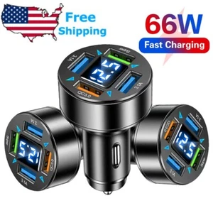 4 Port USB QC Fast Car Charger PD Adapter For Samsung iPhone Android Cell Phone - Picture 1 of 17
