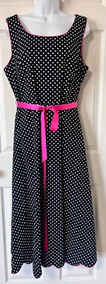 女式 Coldwater Creek 黑色白色圆点紫红色粉红色装饰长裙 16 码 — 第 1/4 张图片