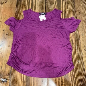 NWT Shiela Rose Cold Shoulder Short Sleeve Top Women's Size Large - Purple - Picture 1 of 7