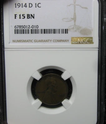 1914-D Lincoln Cent Wheat Penny ---- Fine-15 NGC Graded Coin ---- #015C - Image 1 of 4
