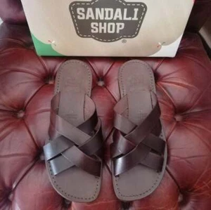 Made IN Italy Slippers Men's Leather Brown for Home And Outer - Picture 1 of 4