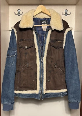 Dolce & Gabbana Chaqueta Camionero Piel Oveja Hombre Talla 48 en Denim Marrón/Azul Foto 1 de 4