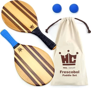 Frescobol Paddle Ball Set (Strandstreifen) - kommt mit 2 Paddeln, 2 Bällen & Leinwand - Bild 1 von 9