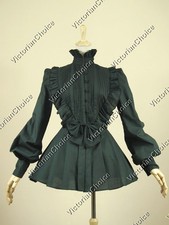 Victorian Steampunk Gothic Black Blouse Shirt Top Witch Halloween Costume B005
