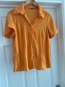 Ladies Size 16 Linen Blend Shirt Blouse Orange Summer Joie de Vivre Short Sleeve - Picture 1 of 9