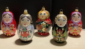 Matryoshka Dolls, European Blown Glass Christmas Tree Ornament 5in Height. - Picture 1 of 20