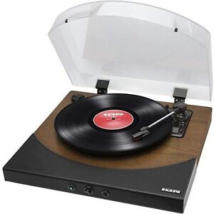 ION IT94WD Premier LP Turntable with Built-in Stereo Soundbar (Brown Stained