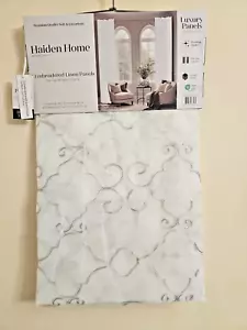 Pole top windows curtains 2 embroided panels Haiden Home color white 2x38x84in - Picture 1 of 3
