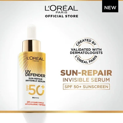 Loreal Paris UV Defender Sun Repair Sunscreen Invisible Serum SPF50+ 30ml [2028] - Image 1 of 4