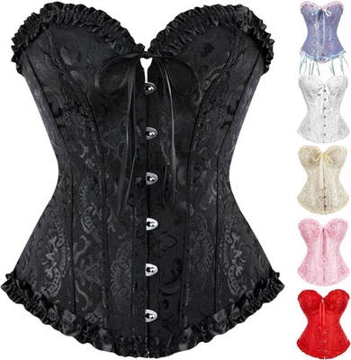 Top espartilho feminino com cadarço cetim desossado busto bustiê vintage Halloween - Imagem 1 de 4