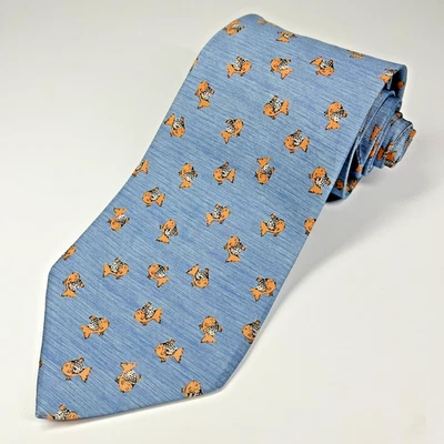 Dunhill 100% шелк мужской галстук светло синий рыбы узор сделано в Италии * недостаток - Изображение 1 из 4