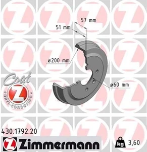 2x ZIMMERMANN Bremstrommel Trommeln Trommelbremse COAT Z Hinten 430.1792.20 - Bild 1 von 2
