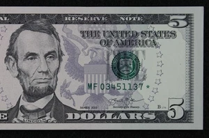 $5 2013 GEM CU Star Federal Reserve Note MF03451137* five dollar, 320K print run - Picture 1 of 3