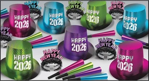 Neujahr 2026 Party Set für 50 - Feier Set mit bedruckter Folie Hi-Hats, Fransen - Bild 1 von 6