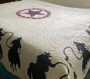 Texas Lone Star Cowboy Roping Western Quilt Bedspread Comforter Queen 92 x 92” - Picture 1 of 7