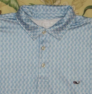 VINEYARD VINES Blue White Short Sleeve Performance Polo Shirt Large - Picture 1 of 4