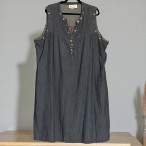 Vermont Country Store Sleeveless Midi Dress Plus Sz 3X Blue Denim Boho Cottage - Picture 1 of 9