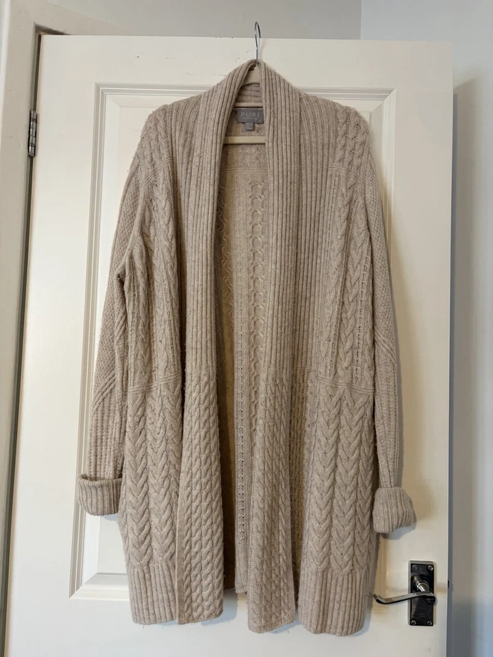 Pure Collection Beige Wool & Cashmere Cable Long Cardigan Size 16 - Image 1 of 4