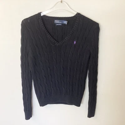 Suéter Polo Ralph Lauren Algodón Cuello en V Tejido con Cable - Negro - M Foto 1 de 4