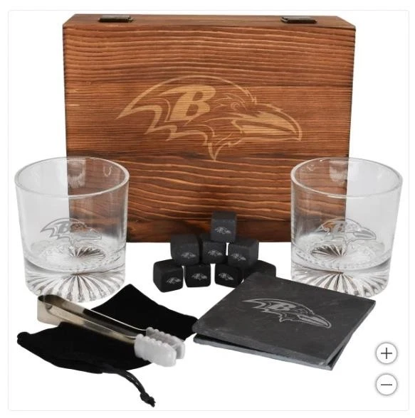 Conjunto de copos Baltimore Ravens caixa de madeira porta-copos cubos de resfriamento NFL - Imagem 1 de 1