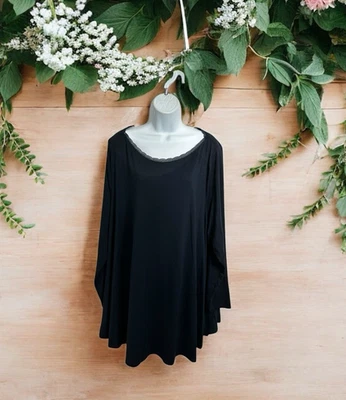 Lane Bryant Navy Blue Swing Top Sz 26/28 (4X) Long-Sleeve Lace Neckline Blouse - Image 1 of 4