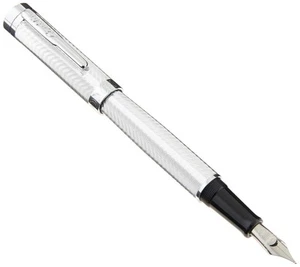Herringbone Signature Fountain Pen - Medium JoWo Nib, Silver with Chrome Trim... - Picture 1 of 4