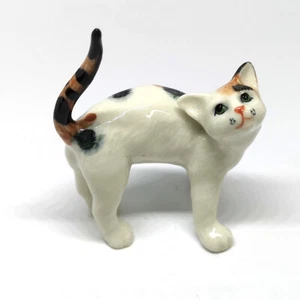 Ceramic Miniature Stretching Calico Cat Figurine Pet Collectible DIY Craft Decor - Picture 1 of 8