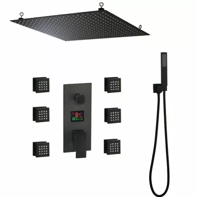 Black 20“ Rainfall Shower Kit Mixer Ceiling Mount Faucet 6 Massage Jets Taps - Image 1 of 4