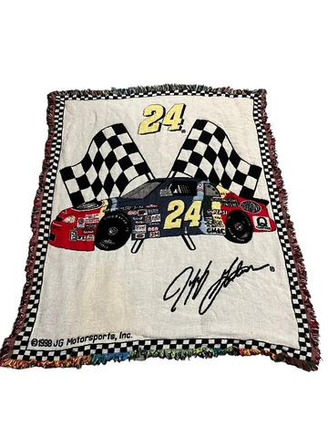 VTG 1998 Jeff Gordon 24 NASCAR Tapestry Blanket Woven Throw Cover