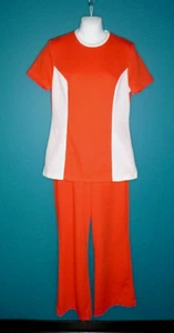 Vtg 60s 70s NPC Fashions Polyester Tunic Top & Pants Red White Colorblock Sz S/M - Picture 1 of 8
