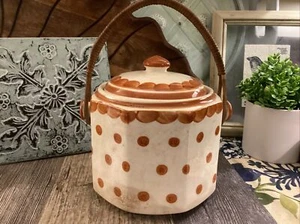 Vintage Cookie Biscuit Jar Japan Crazing See Pics Shabby Woven Handle French Sty - Picture 1 of 8