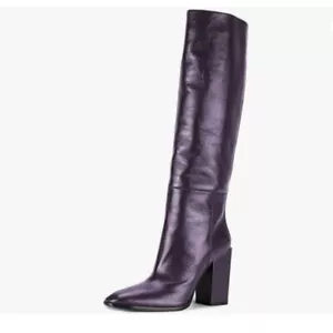 Darkorchid Women Fashion Knee High Stretch Long Boots Round Toe Block Heel Shoes - Picture 1 of 7