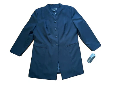 Chaqueta Blazer Larga Oleg Cassini Mujer Botones Con Cuentas Negra Talla 16 W Nueva Foto 1 de 4