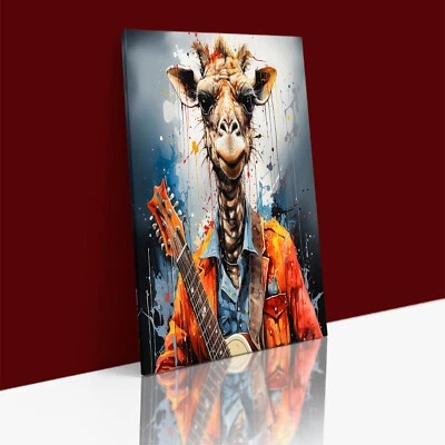 GIRAFFE PLAYING A GUITAR WATERCOLOR Abstract Canvas Wall Art Print - Image 1 of 2