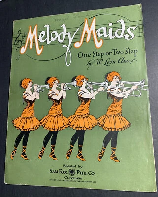 RARE 1915 Melody Maids Sheet Music Pretty Girl Blowing Trumpet Horns Musical Art - Image 1 of 4