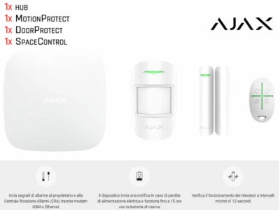 AJAX STARTERKIT Kit allarme wifi GSM con sensore, contatto magnetico telecomando