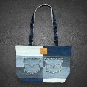 Handmade Patchwork Denim Bag Oversized Tote Shoulder Bag 16x6x14.5 Blue - Picture 1 of 11