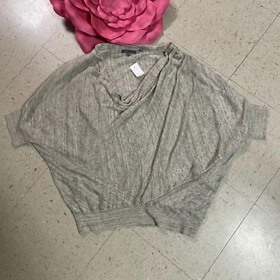 VINCE. Womens Sz Large Tan 100% Linen Cowl Neck Dolman Sleeve Knit Top - Image 1 of 4