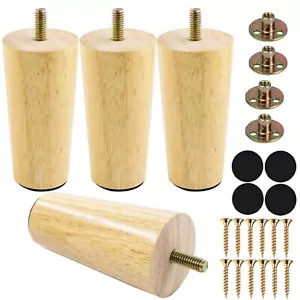 4PCS 4 Inch Round Solid Wood Furniture Legs Sofa Couch Cabinet TV Stand Ottoman - Picture 1 of 7