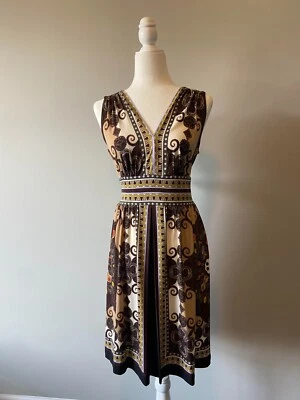 Vestido Dressbarn sin mangas negro tostado y naranja cachemir talla 8  Foto 1 de 3