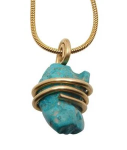 Gorgeous Hand Forged Natural Blue Turquoise Pendant Bronze Merlin's Gold #50 - Picture 1 of 3